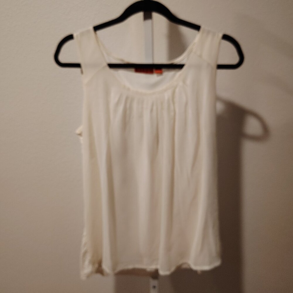 ELLE Women's White Tank Top Mixed Media Pleated Front Size Medium Polyester
